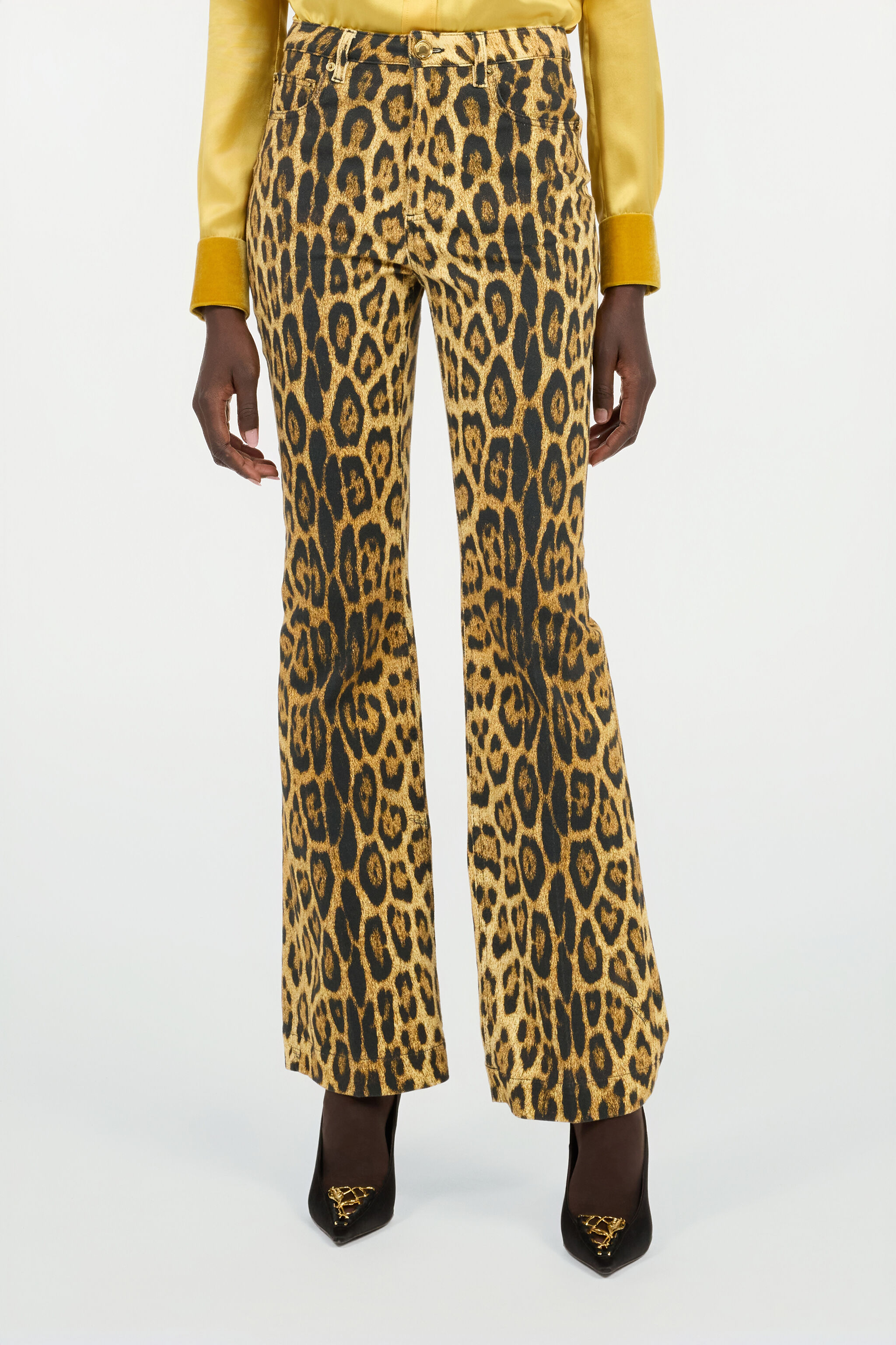 RC Denim Jeans with Jaguar Skin Print Brown VWJ221-DAQ71