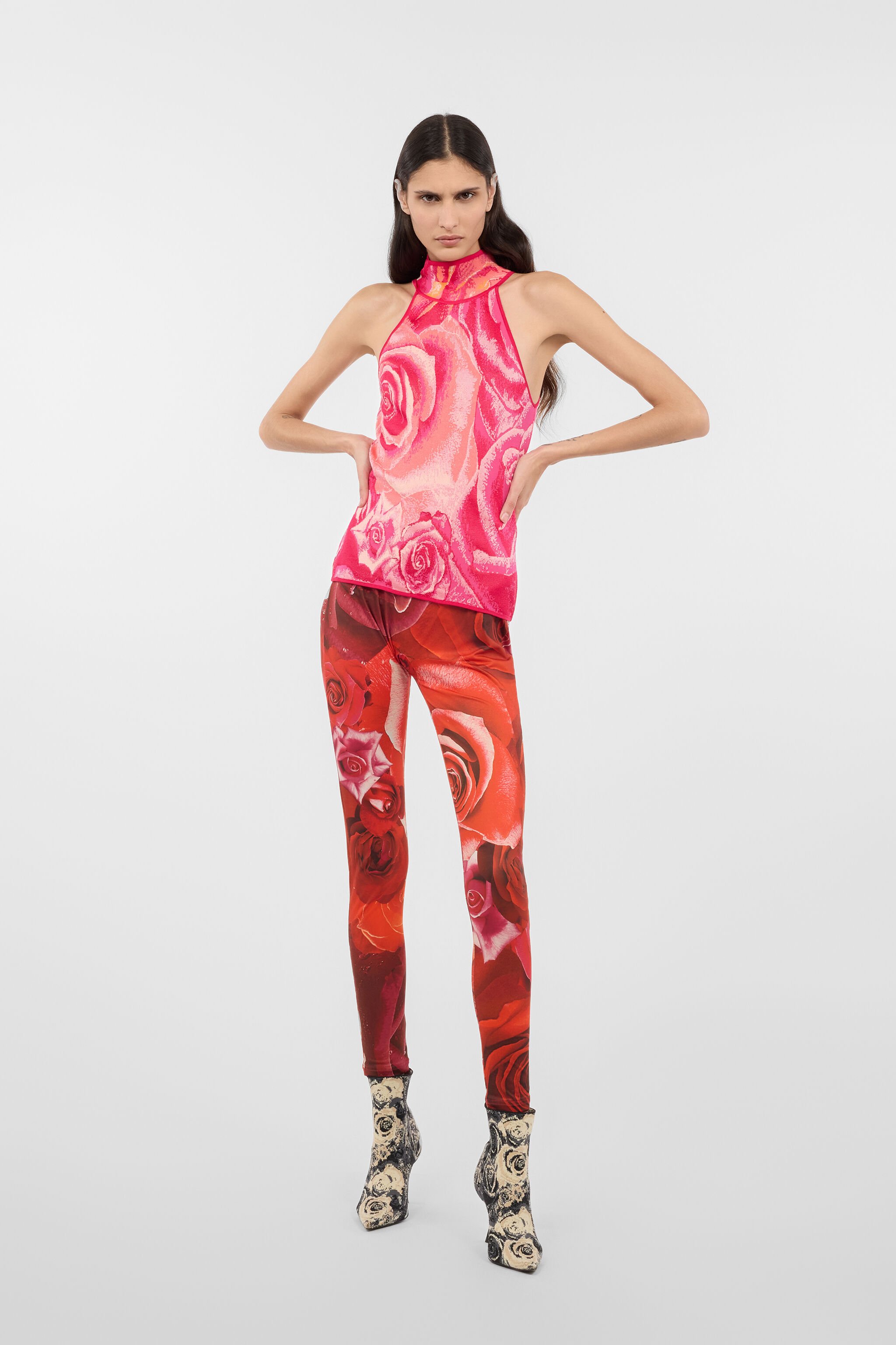 RC Top With Garden Rose Print Fuchsia UKM612-MI011