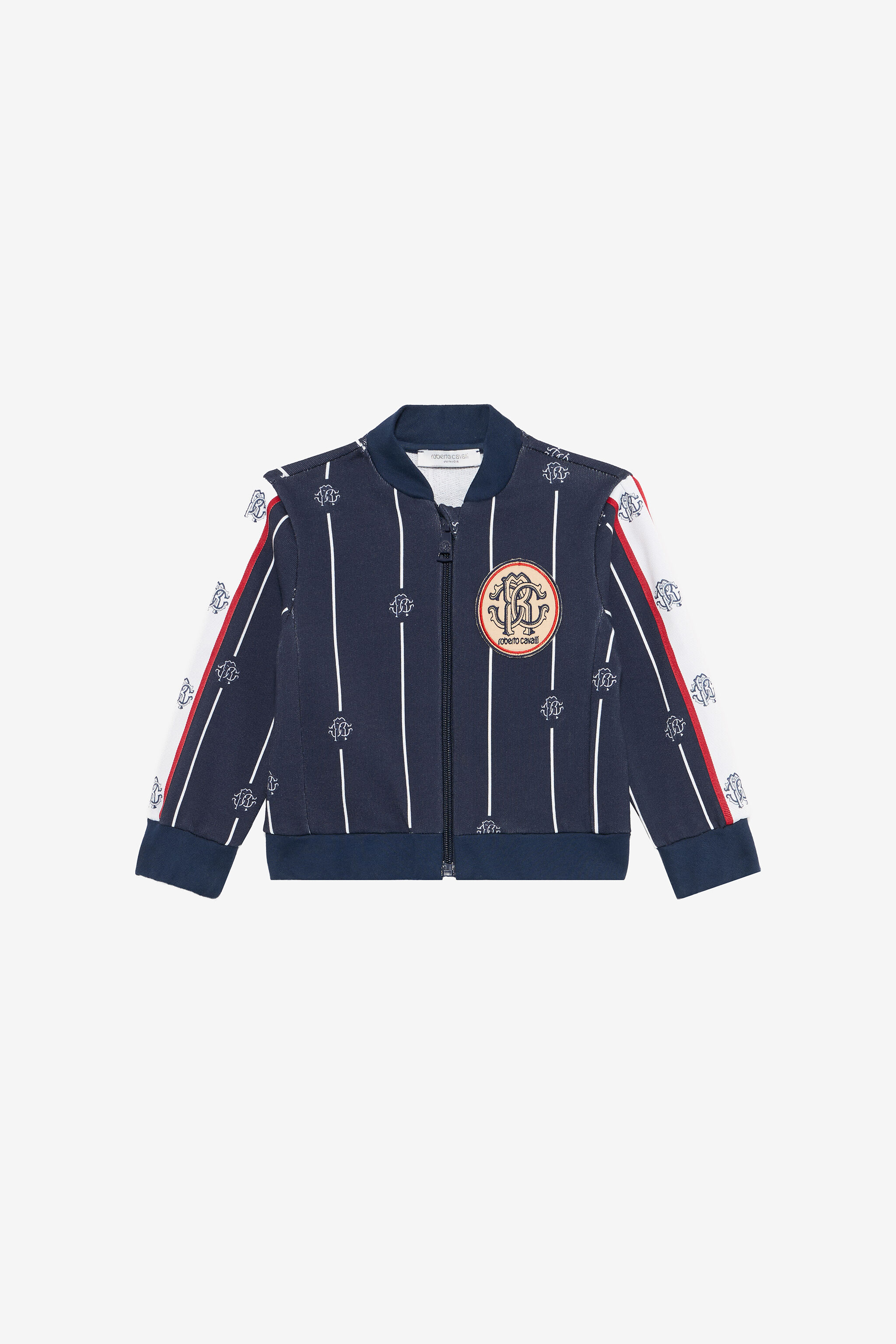 JU Blue Sweatshirt with Striped Print and RC Monogram NAVY VJT699-5OP27