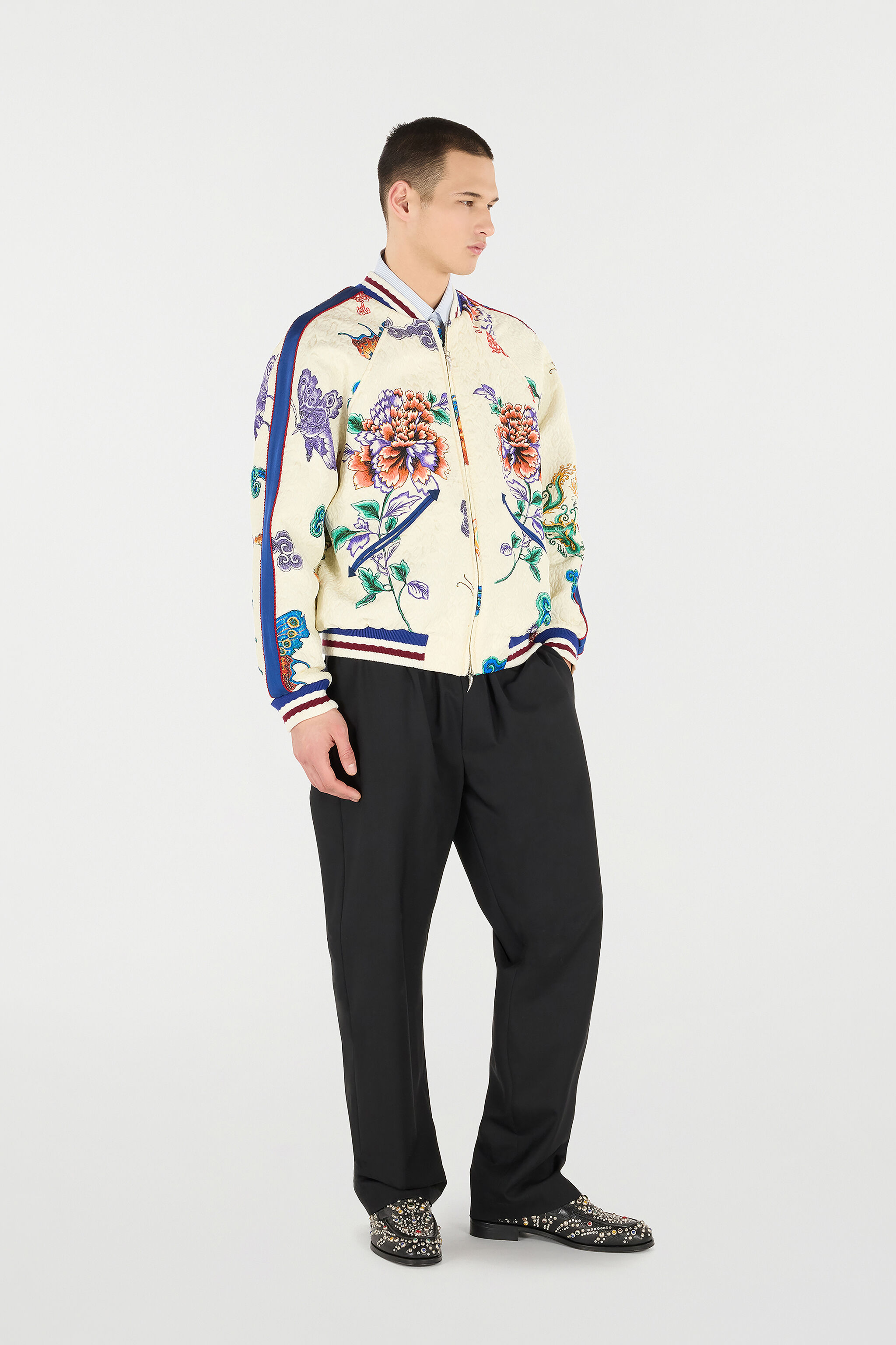 RC Bomber Jacket with Dragon, Flowers and Butterflies IVORY MULTICOLOR VRT465-FY104