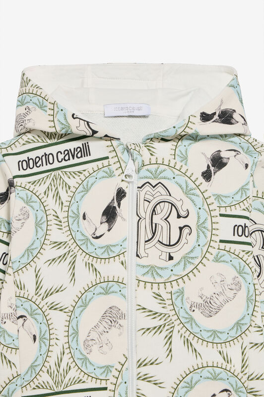 JU Kapuzenpullover Mit Maiolica-Print IVORY/LIGHT BLUE UJT692-5OO42