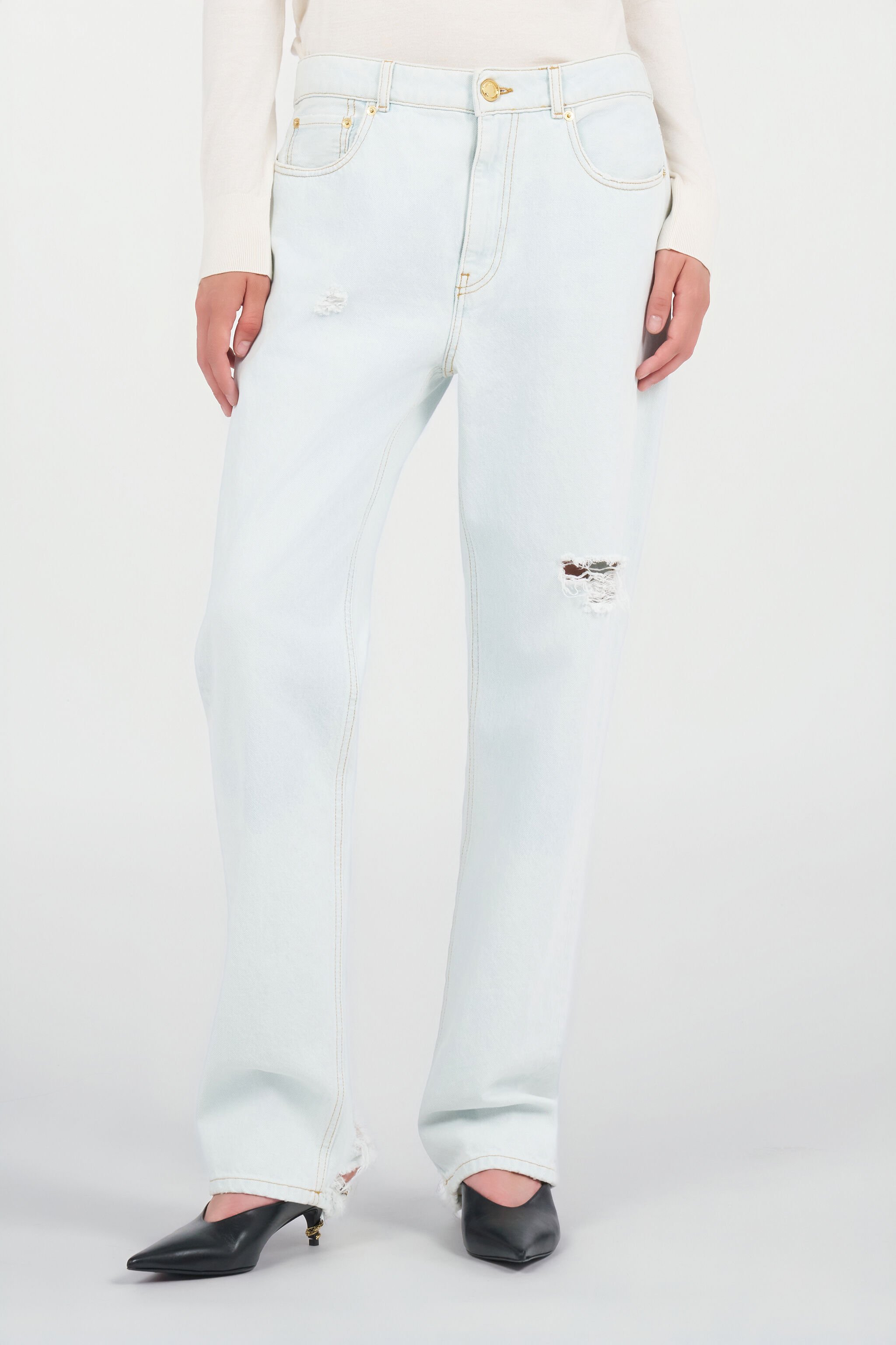 RC Light-Wash Denim Jeans with Distressed Details DARK BLUE WQJ200-VT002