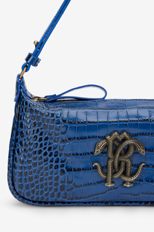 RC Blaue Schultertasche mit Mirror Snake Monogram BLUETTE QOB00B-PZO32