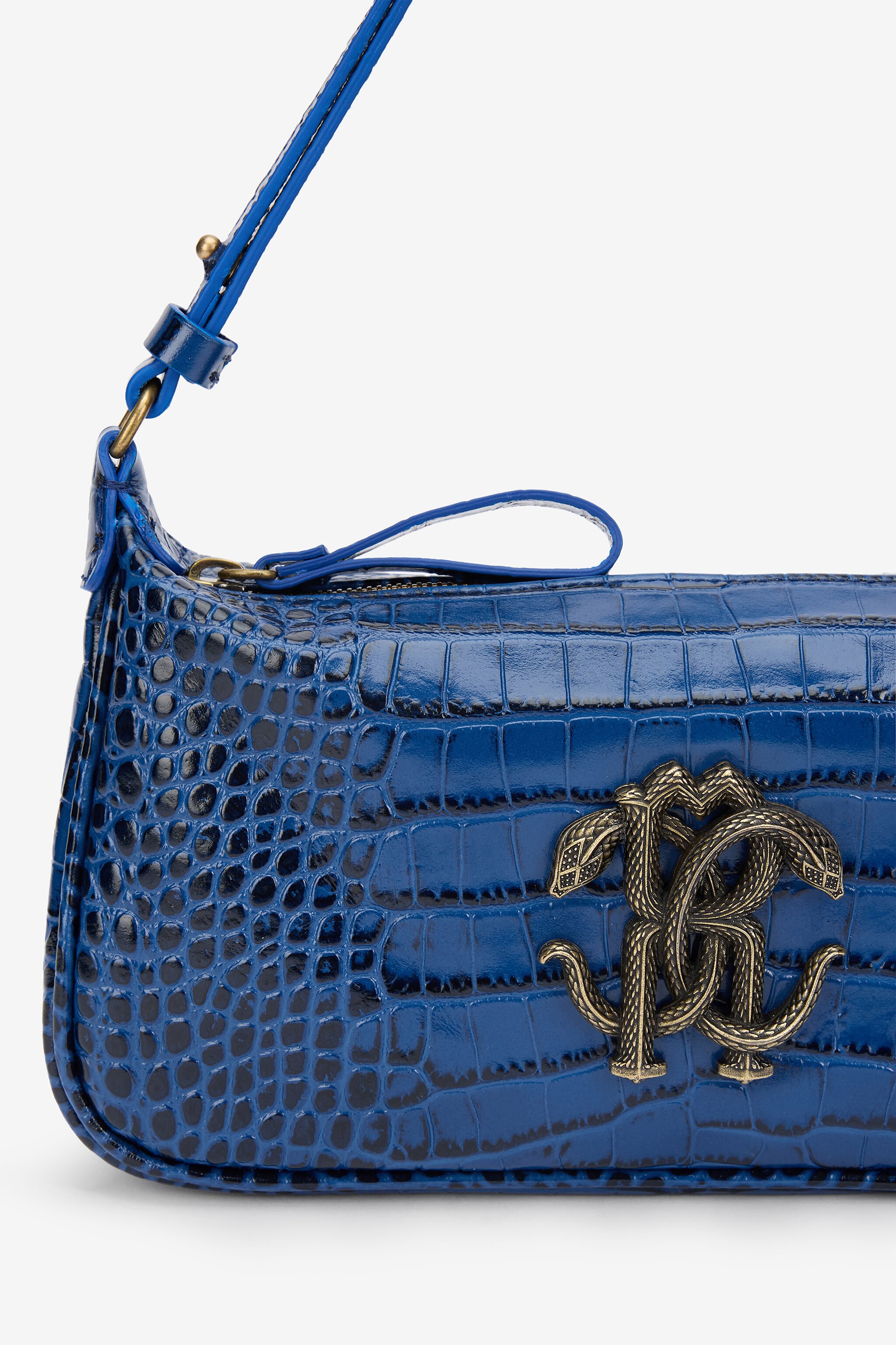RC Blaue Schultertasche mit Mirror Snake Monogram BLUETTE QOB00B-PZO32