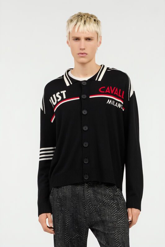 JC Strick-Cardigan mit Polokragen und Logo BLACK VFM007-VF055
