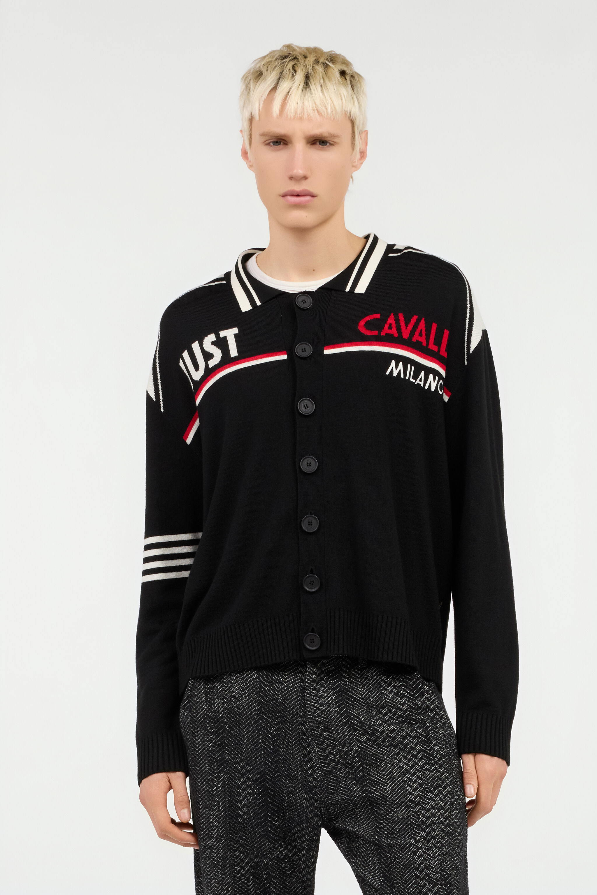 JC Strick-Cardigan mit Polokragen und Logo BLACK VFM007-VF055