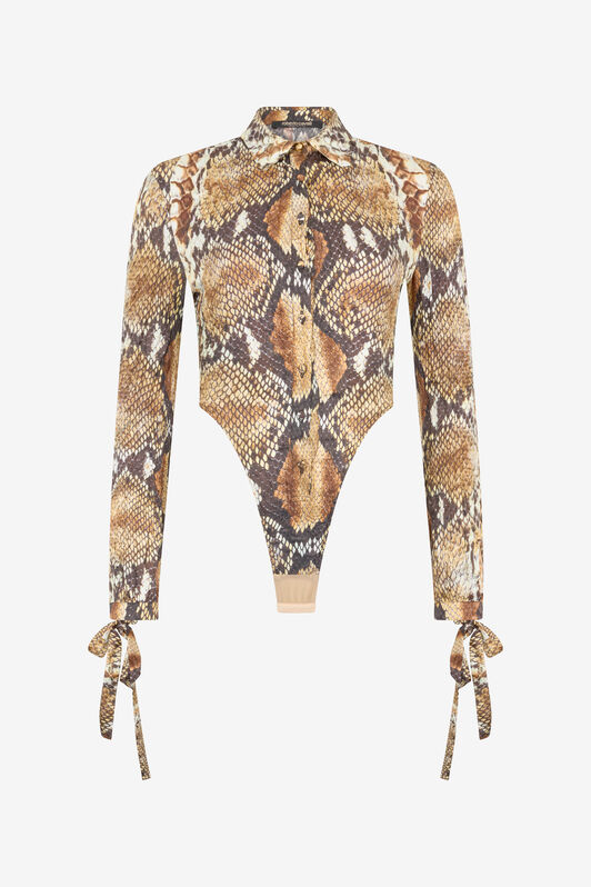RC Python Print Shirt Bodysuit Light Brown UWT706-4QN93