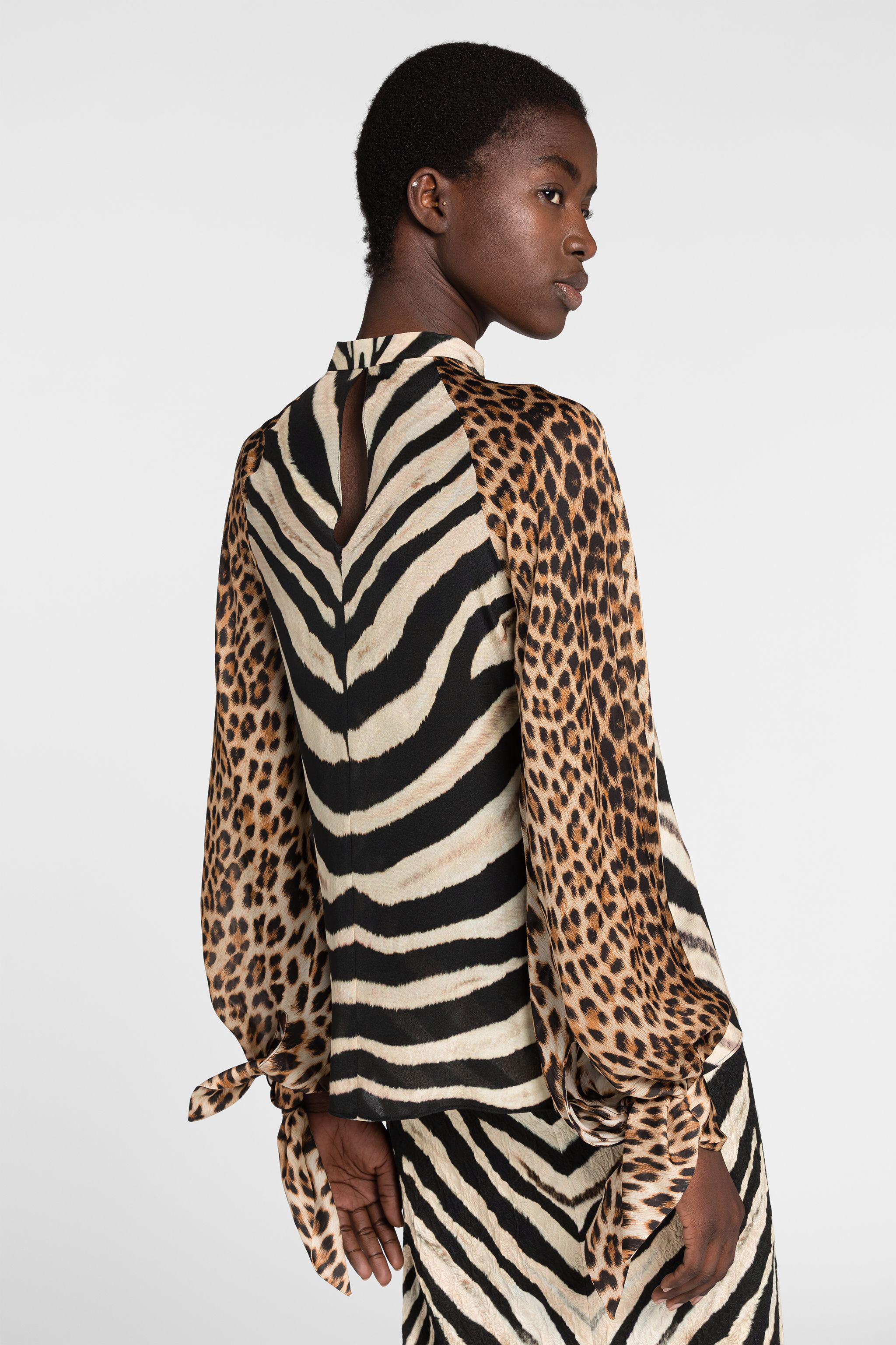 RC Leopard And Zebra-Print Silk Top AVORIO/NERO OQT700-SQD03