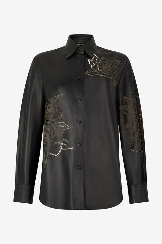 RC Camicia In Pelle Con Rose Traforate Nero UKP704-PN106