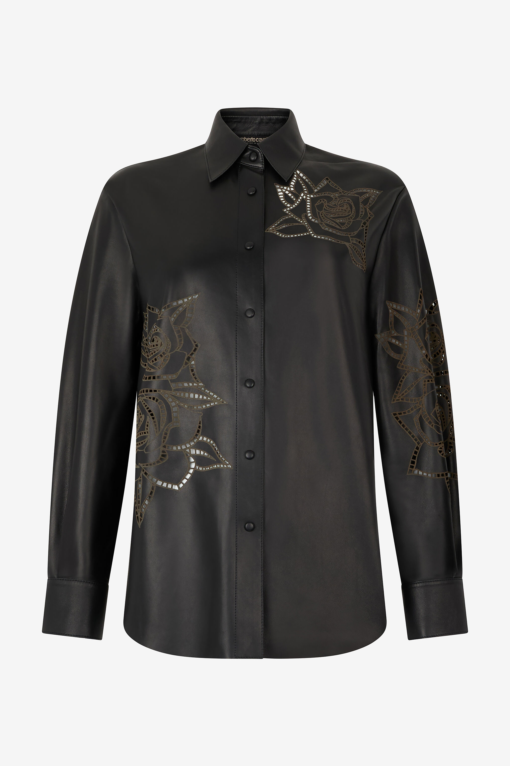 RC Camicia In Pelle Con Rose Traforate Nero UKP704-PN106