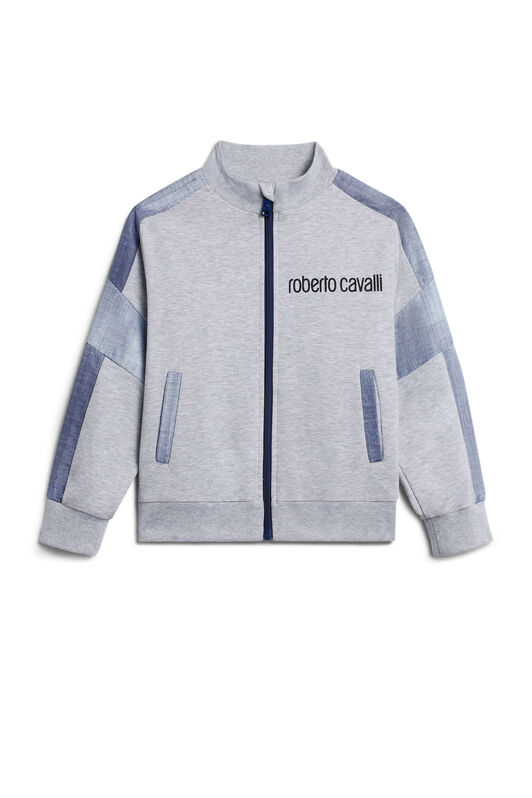 JU Denim patchwork track jacket GREY MELANGE IJT953-CF042