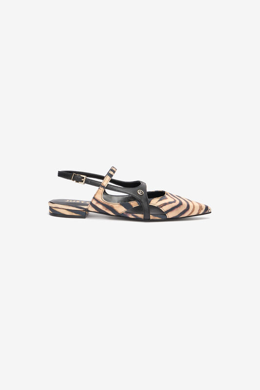JC Flat Slingbacks With Tiger Skin Print Light Brown UFS066-UF388