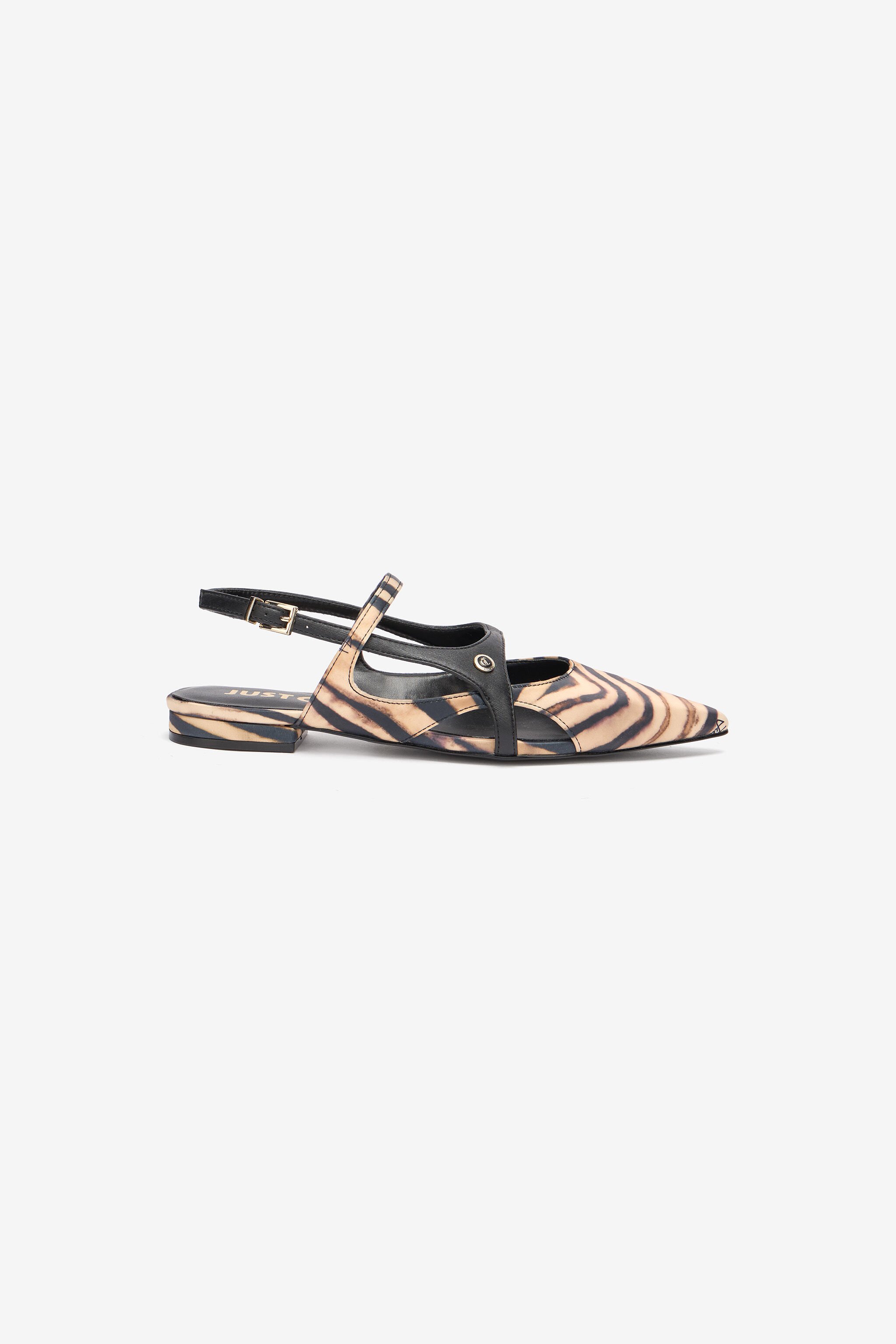 JC Flat Slingbacks With Tiger Skin Print Light Brown UFS066-UF388