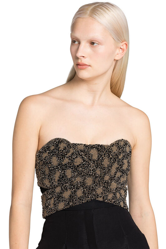 RC Bead-Embellished Wrap-Effect Bodysuit Black GWR629-RT026