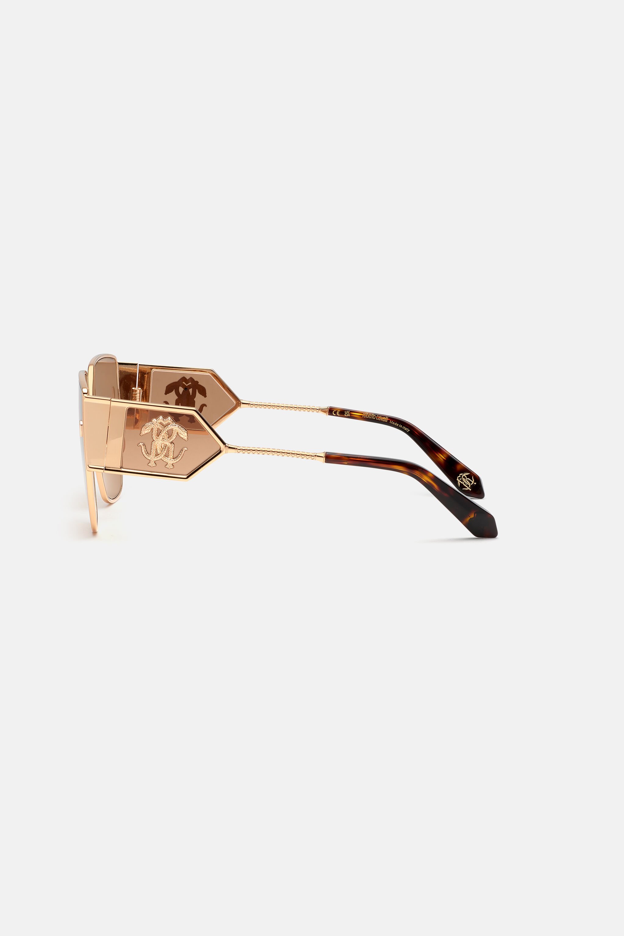 RC Sunglasses with wide shape front, metal fangs embellishment Brown ALD026-ID184