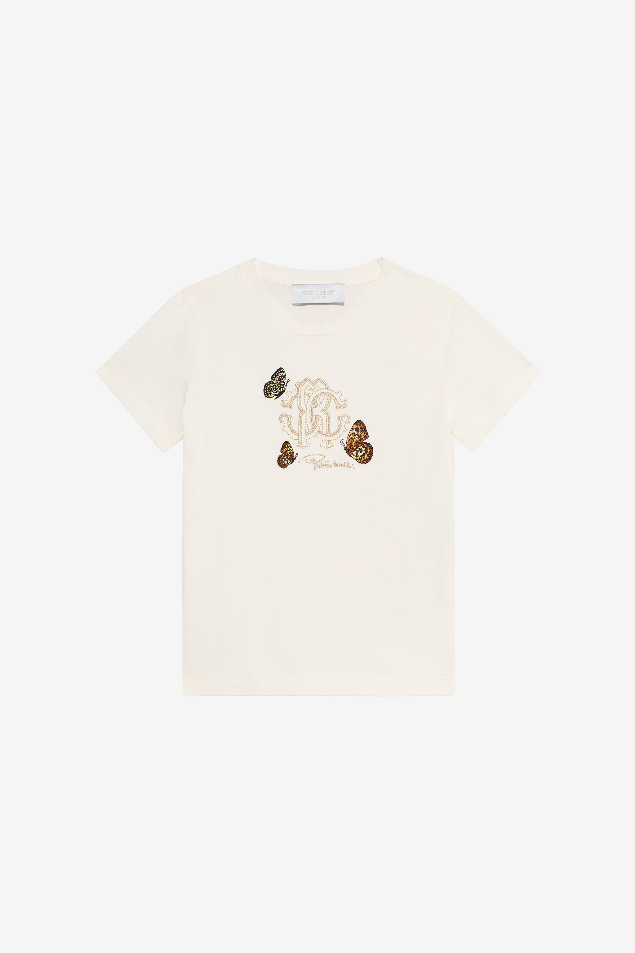 JU Milk White T-Shirt with RC Monogram and Butterflies MILKY WHITE VJT62M-JD001