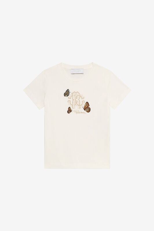 JU T-Shirt Bianco Latte Con Monogram RC E Farfalle JU T-Shirt Bianco Latte Con Monogram RC E Farfalle MILKY WHITE VJT62M-JD001