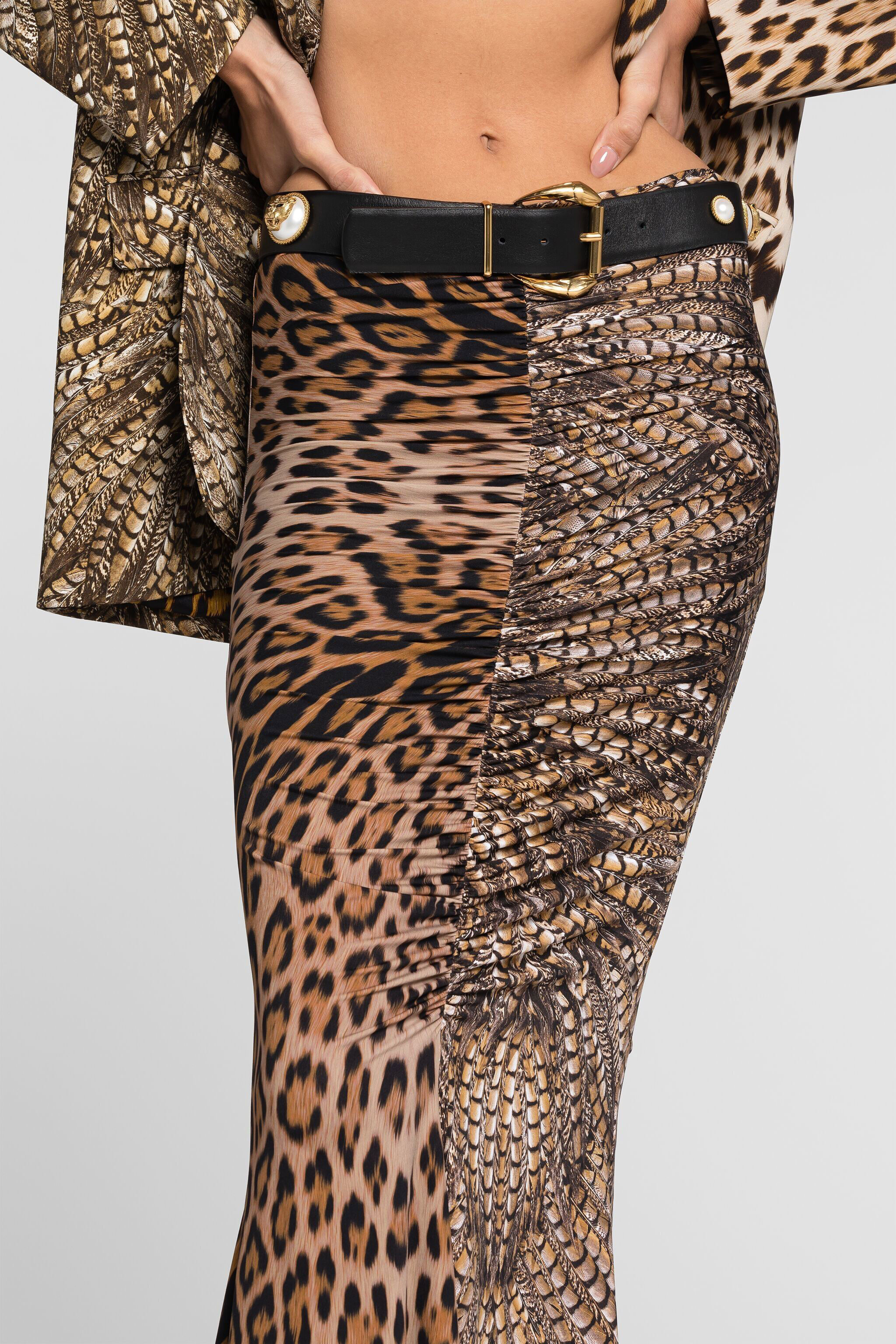 RC Leopard-print maxi skirt Marrón claro QKT308-LNF53