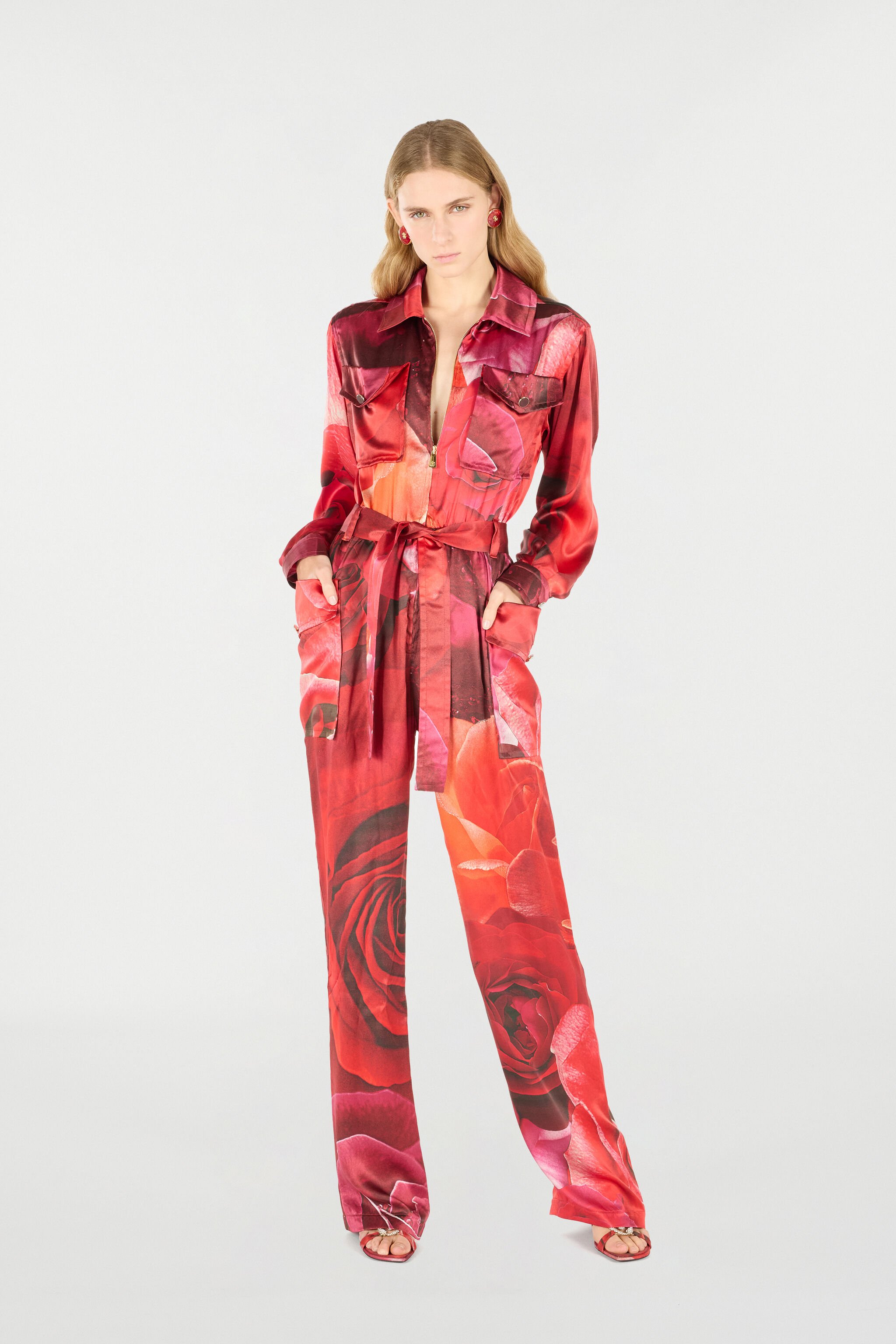RC Combinaison Chemise À Imprimé Roses Rouge UKT100-RYN48