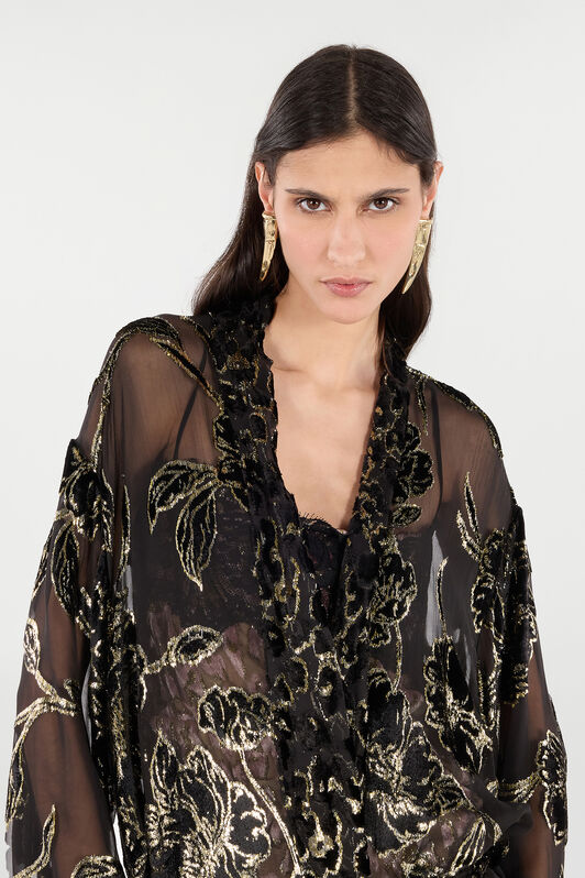 RC See-Through Robe with Floral Motif Black VQT502-FC006