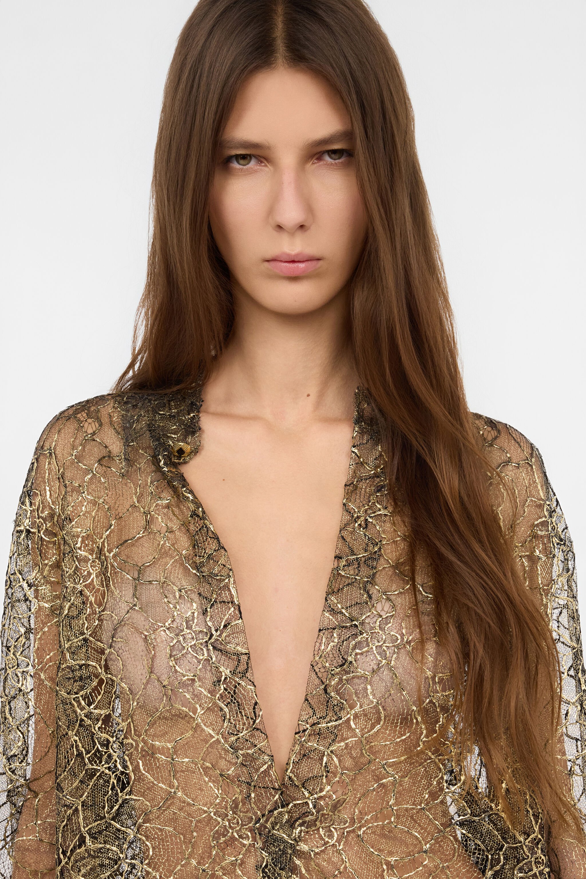 RC Black and Gold See-Through Shirt with Embroidery BLACK/GOLD WWT700-RP070