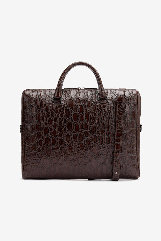RC Crocodile-Print Document Bag Brown URB005-PZU02