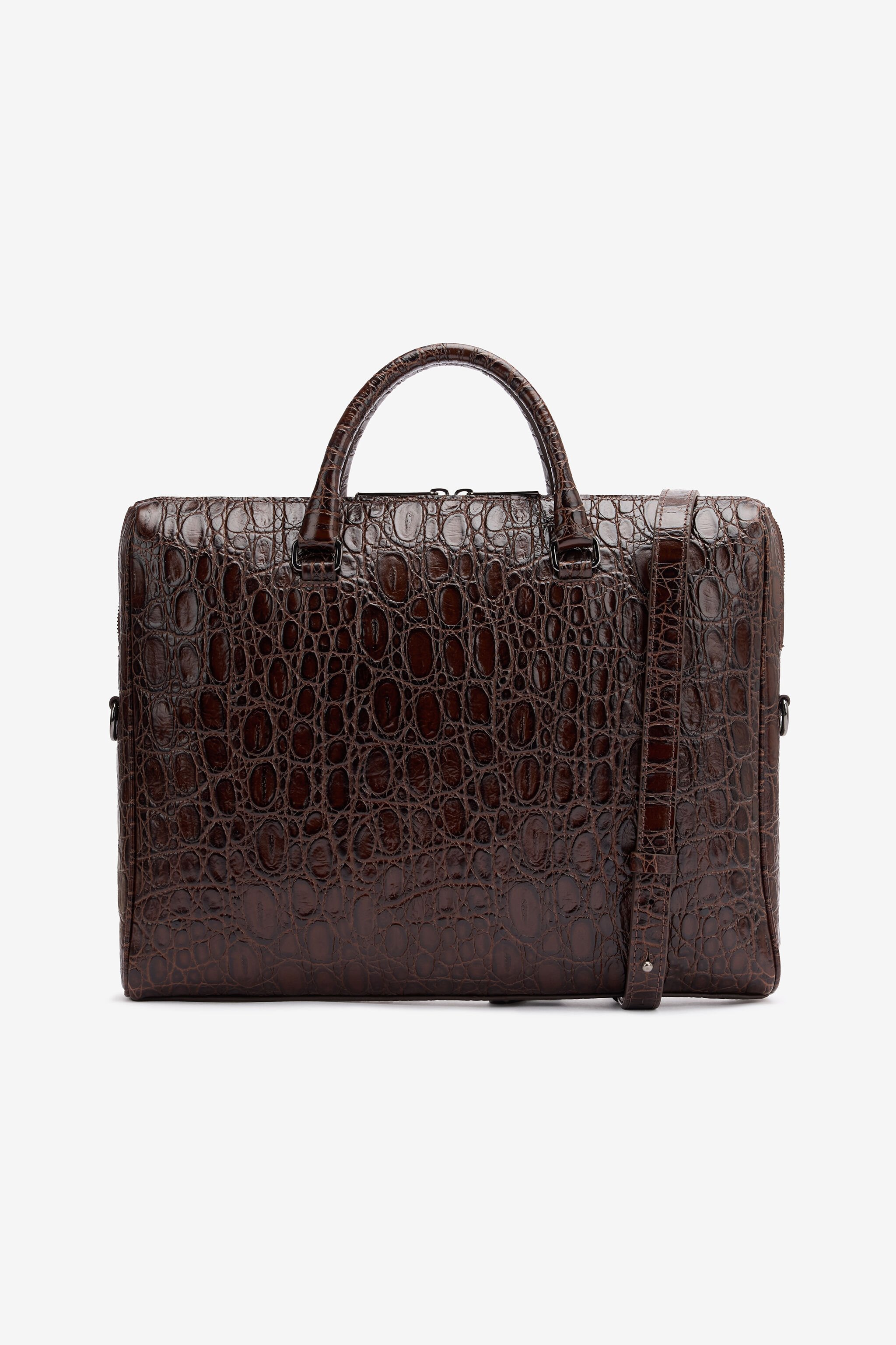 RC Crocodile-Print Document Bag Brown URB005-PZU02