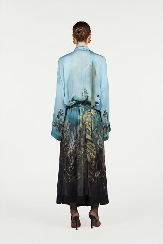 RC Kleid Aus Seide Mit Print Aus Der Natur RC Kleid Aus Seide Mit Print Aus Der Natur Grün/Blau VWT139-HZQ70