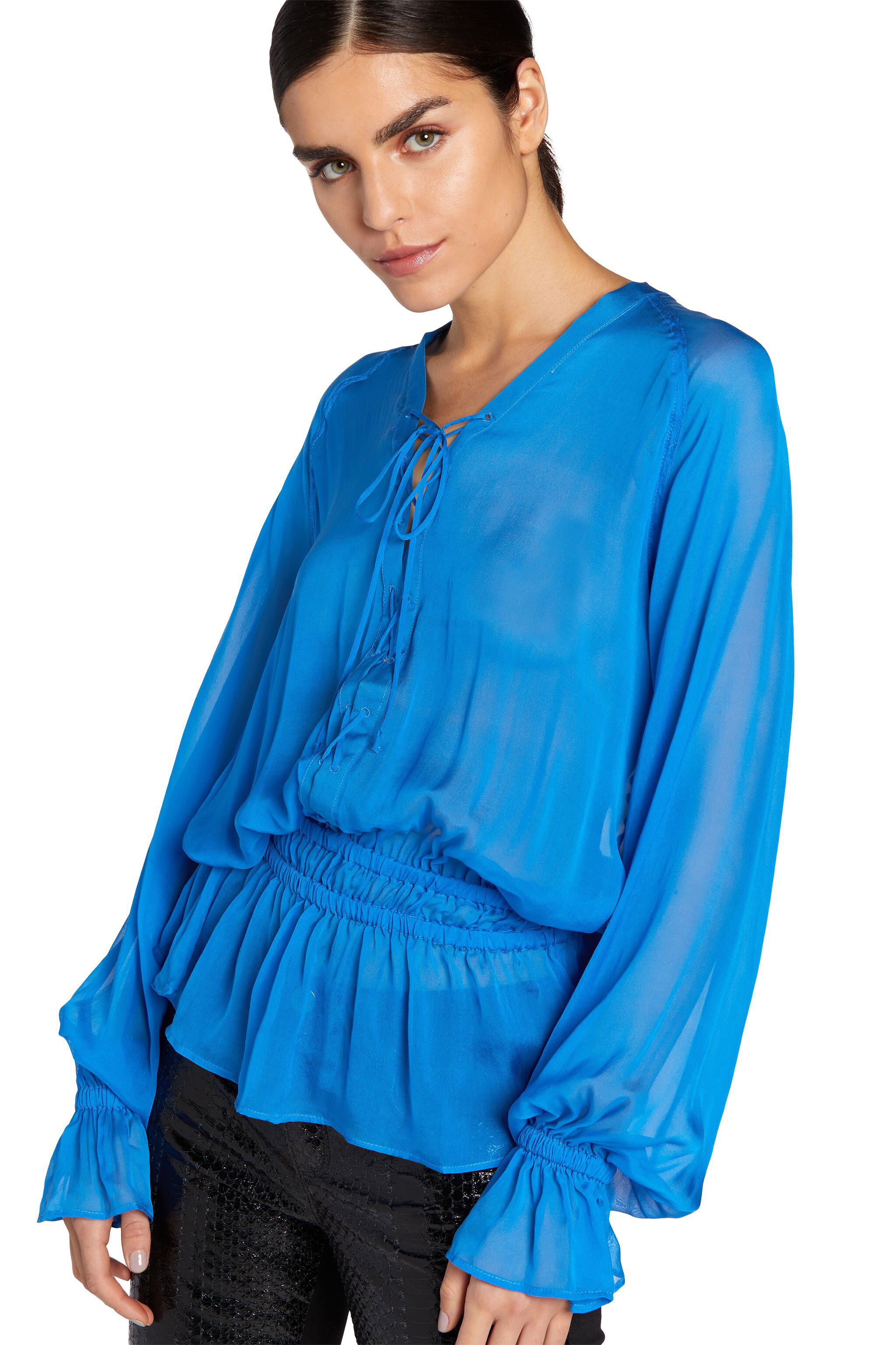 RC Tie-Front Silk Top Blau FST712-CC003
