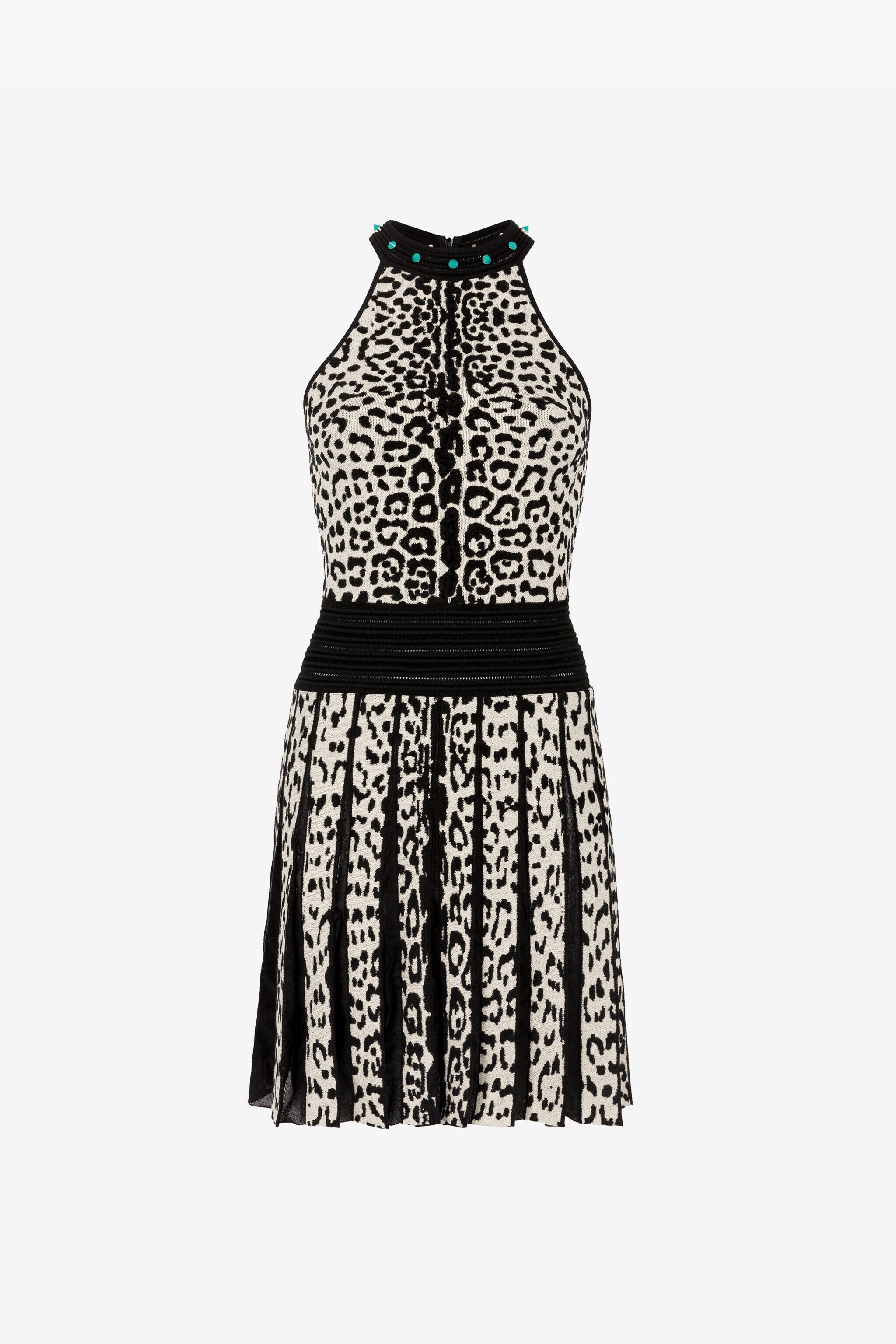RC Faltenkleid mit Leoparden-Print Schwarz/Weiß RKM102-MI150