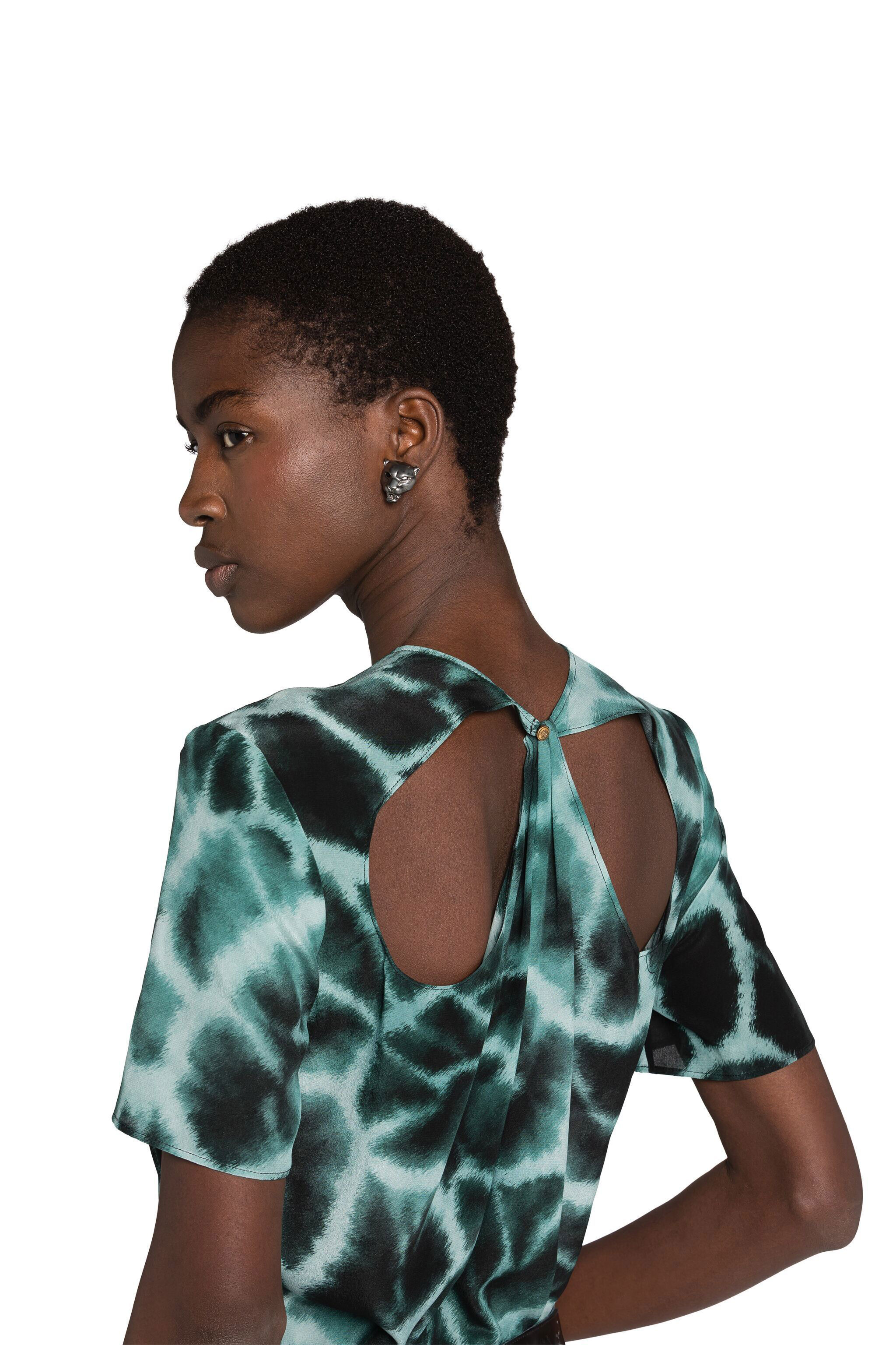 RC Giraffe-Print Silk Cut-Out T-Shirt SAGE KQT603-SQU23