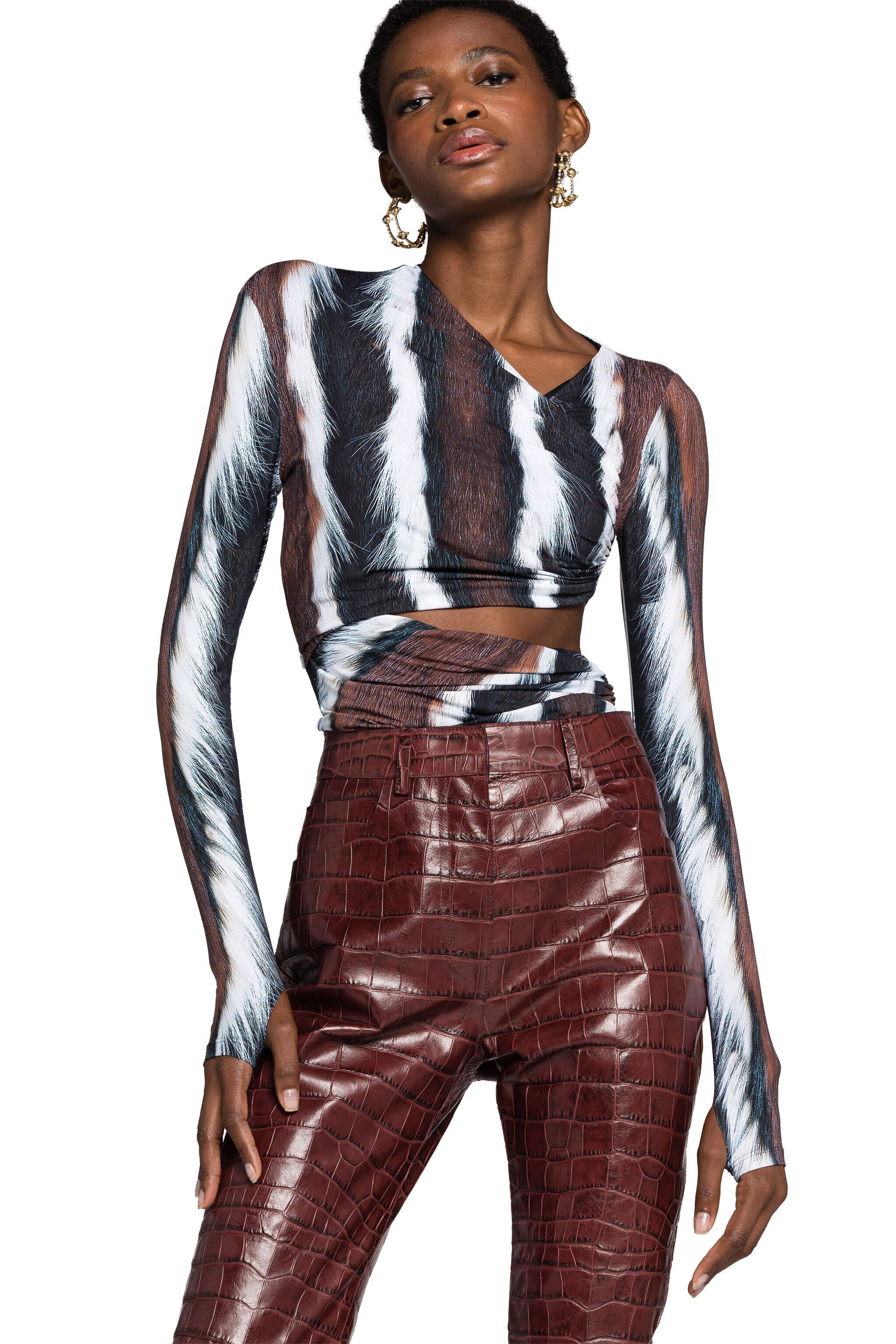 RC Croc-Embossed Leather Trousers Dark red HWP205-PZ030