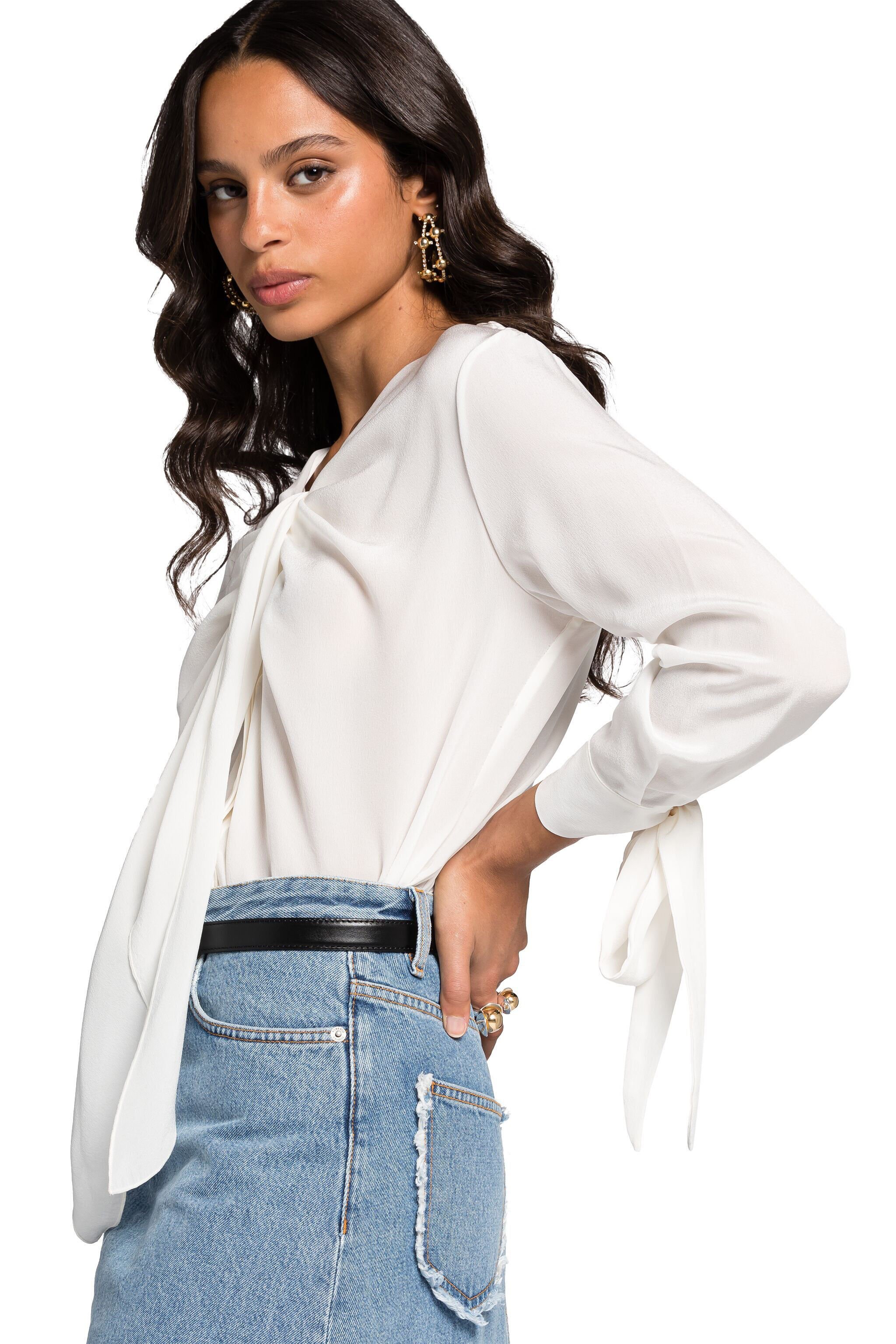 RC Tie-Front Silk Top Weiß KOT70B-SE016