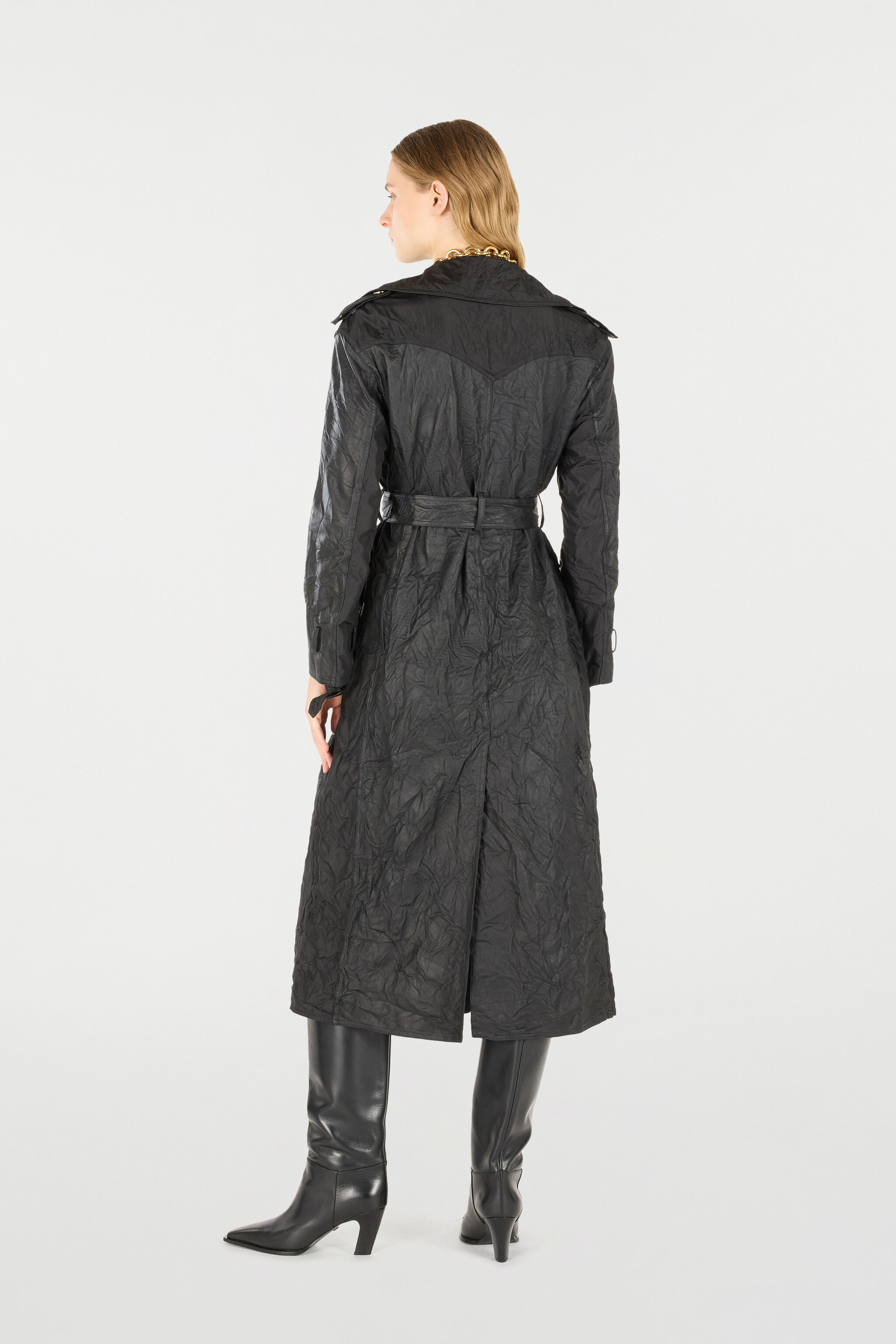 RC Long Crinkle-Effect Trench Coat Black UKP505-PN082