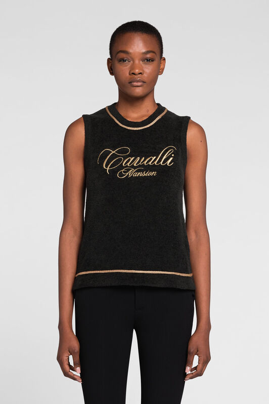RC Logo-Embroidered Sleeveless Top Black OKM613-MR001