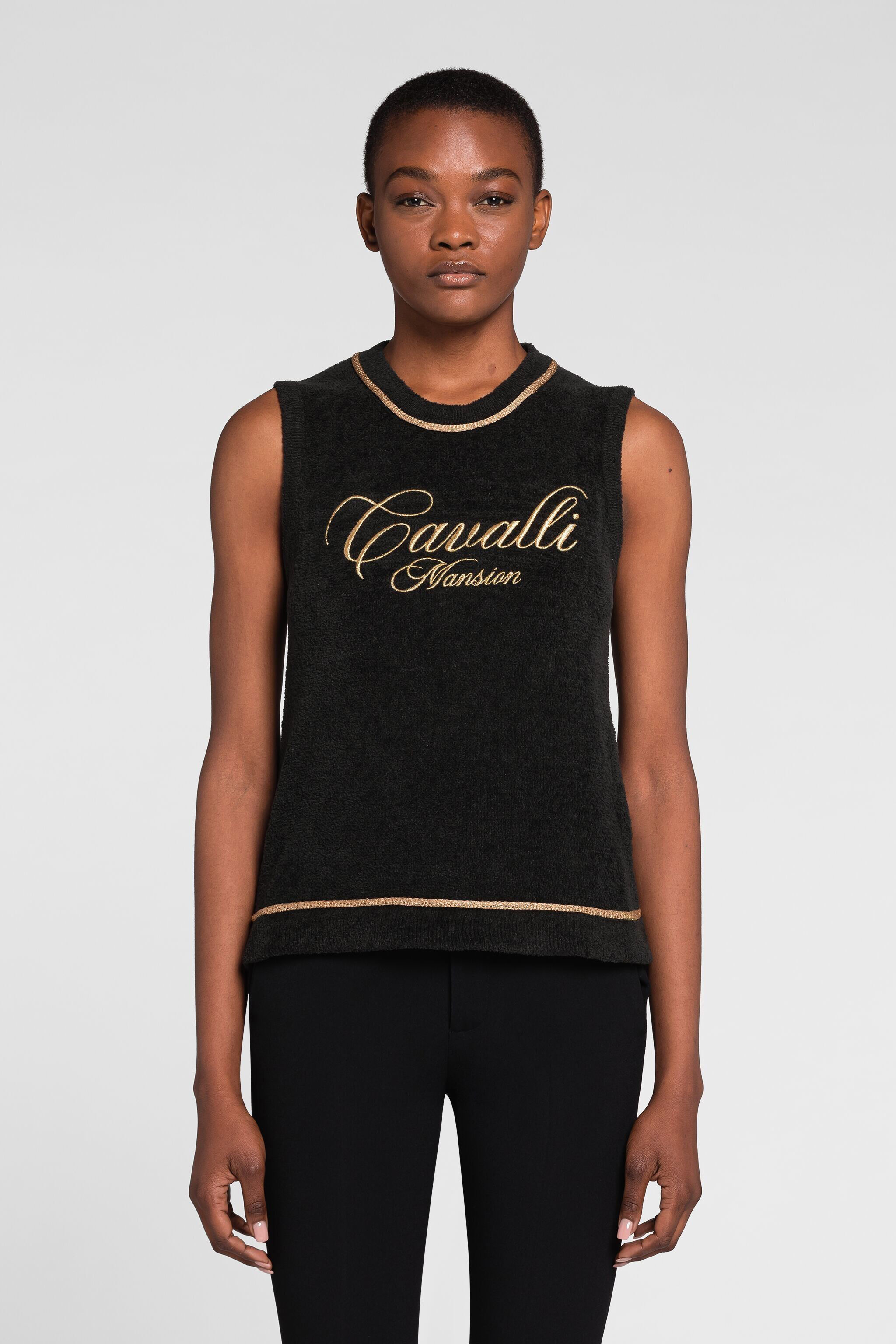 RC Logo-Embroidered Sleeveless Top Black OKM613-MR001