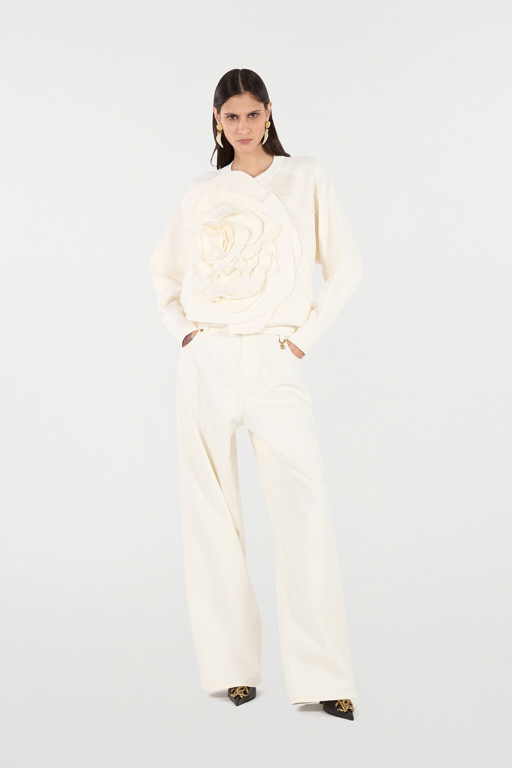 RC Maglione Con Maxi Rosa Avorio UKM603-MH012