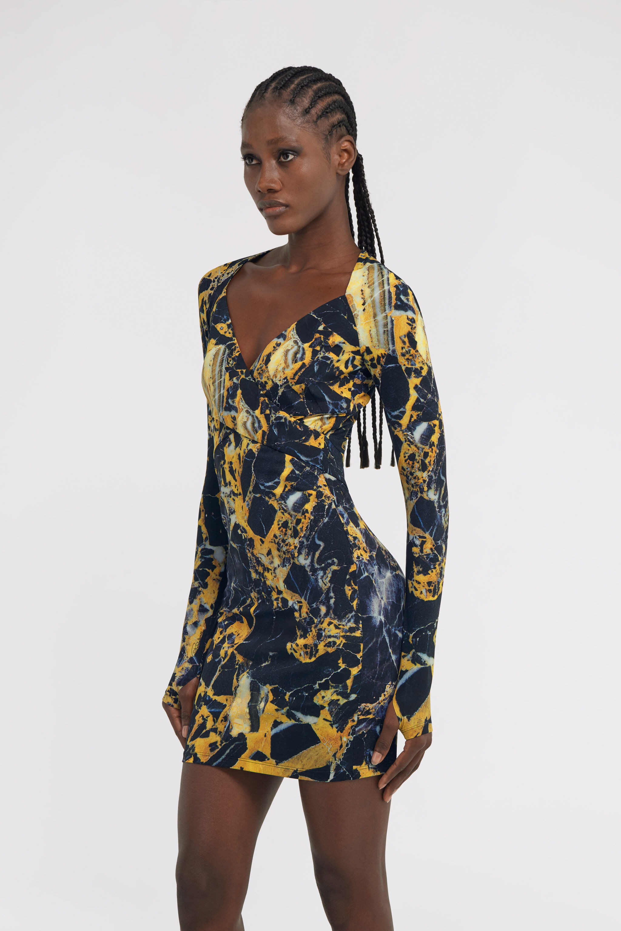 RC Marble print Dress Yellow TWT135-LNN19