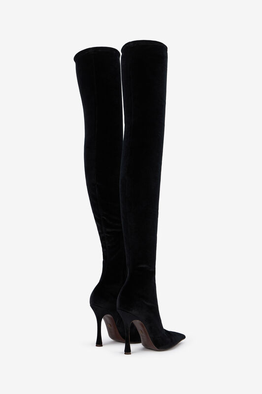 RC Satin Pointed Black Thigh-High Boots Black VWS004-VZ018