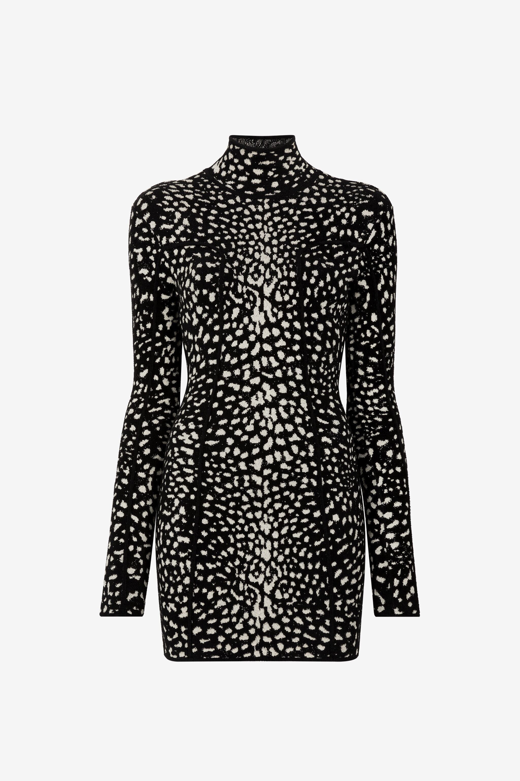 RC Geparden-Jacquard Minikleid Schwarz/Weiß PWM108-MI150