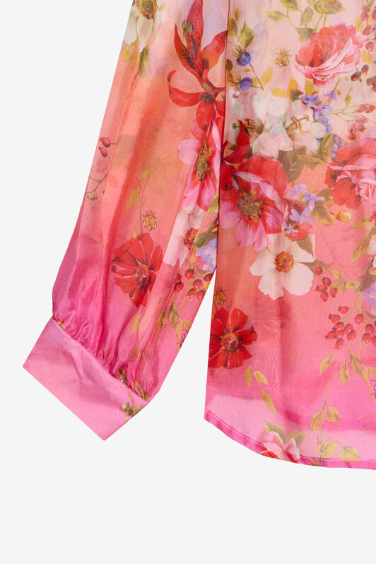 JU Seidenmischung-Hemd Mit Miami Flowers-Print GREEN/FUXIA WJT70S-CTR64