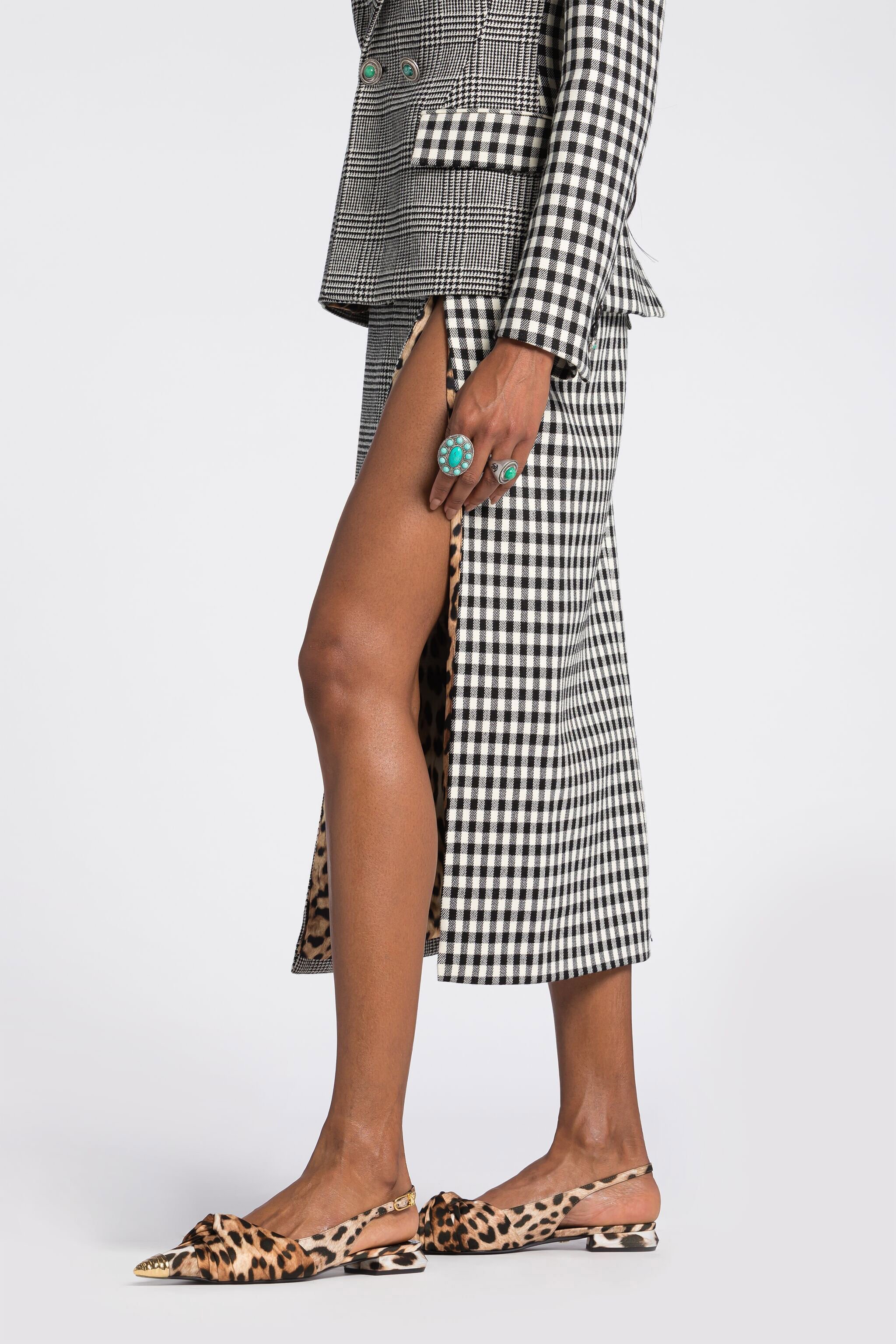 RC Houndstooth and Gingham Pencil Skirt Black/White RKT306-GA007