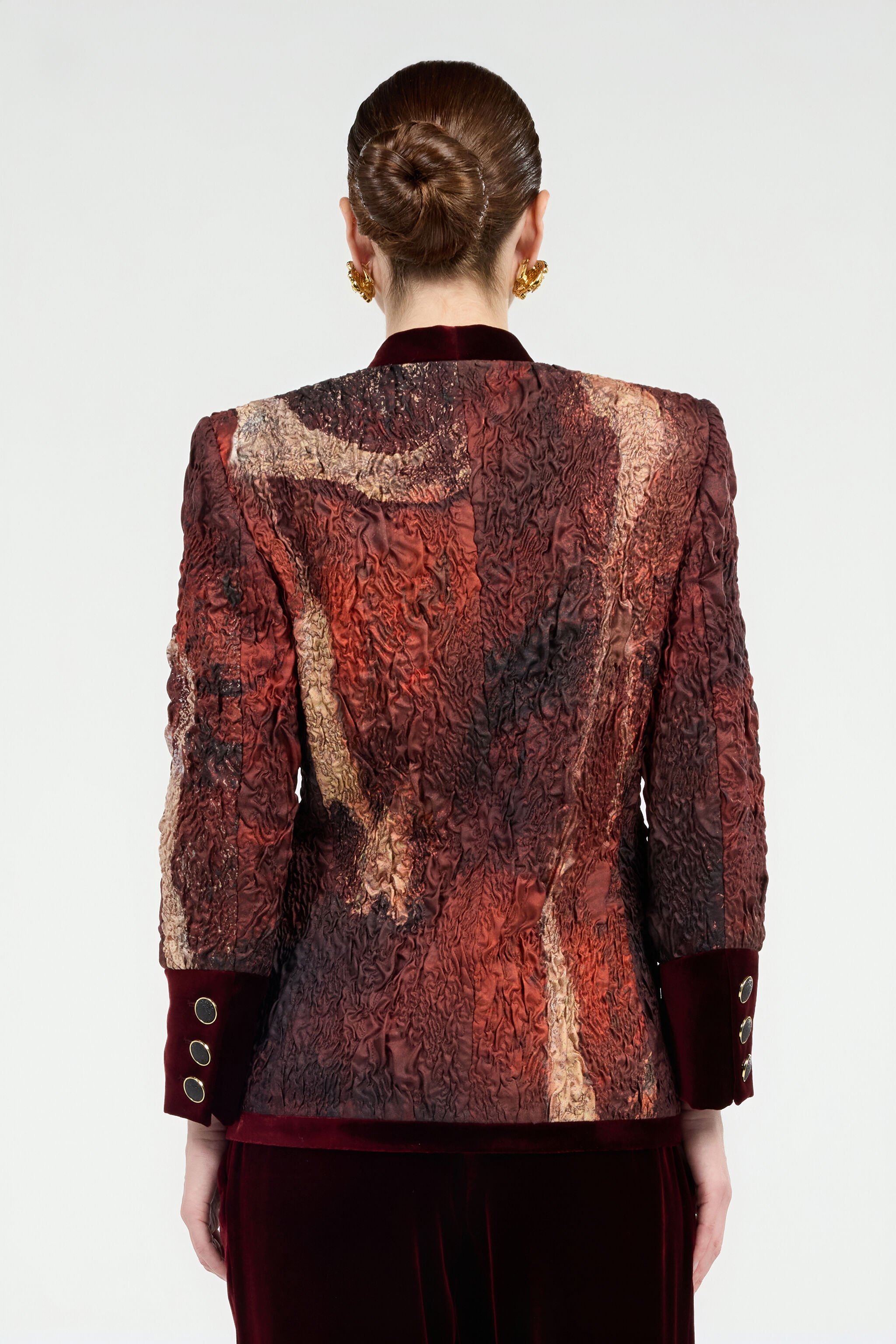 RC Red Silk Jacket With Marble Print Red VWR407-OZQ74
