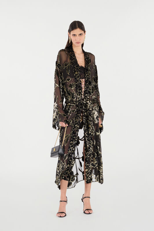 RC See-Through Robe with Floral Motif Black VQT502-FC006