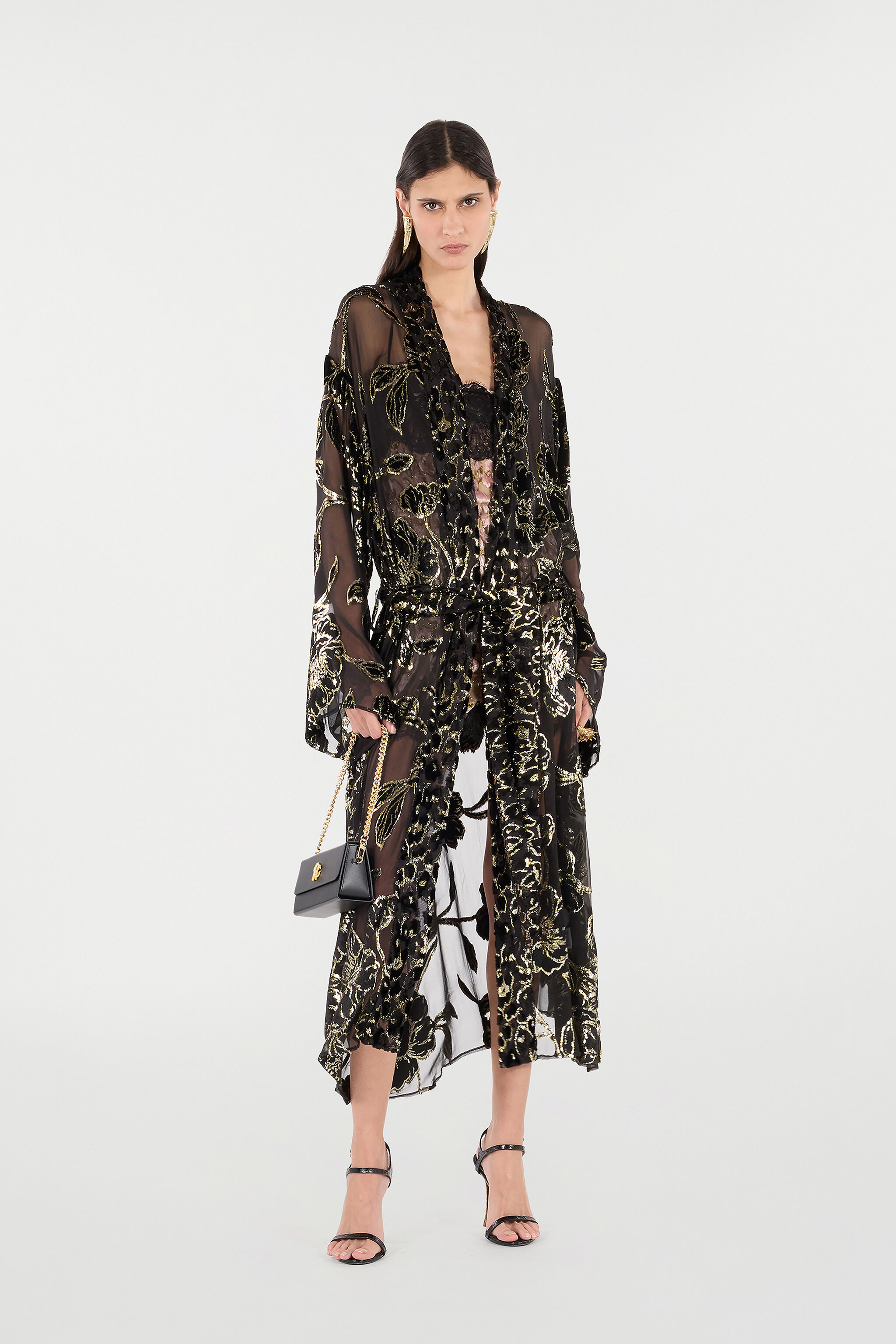RC See-Through Robe with Floral Motif Black VQT502-FC006