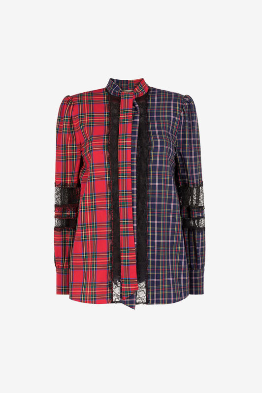 RC Tartan-Print Tie-Neck Top RC Tartan-Print Tie-Neck Top RED PKT706-CH046