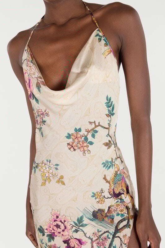 RC Extra Long Dress in Pure Silk with Print RC Extra Long Dress in Pure Silk with Print Ivory/Pink VKT141-CTP76