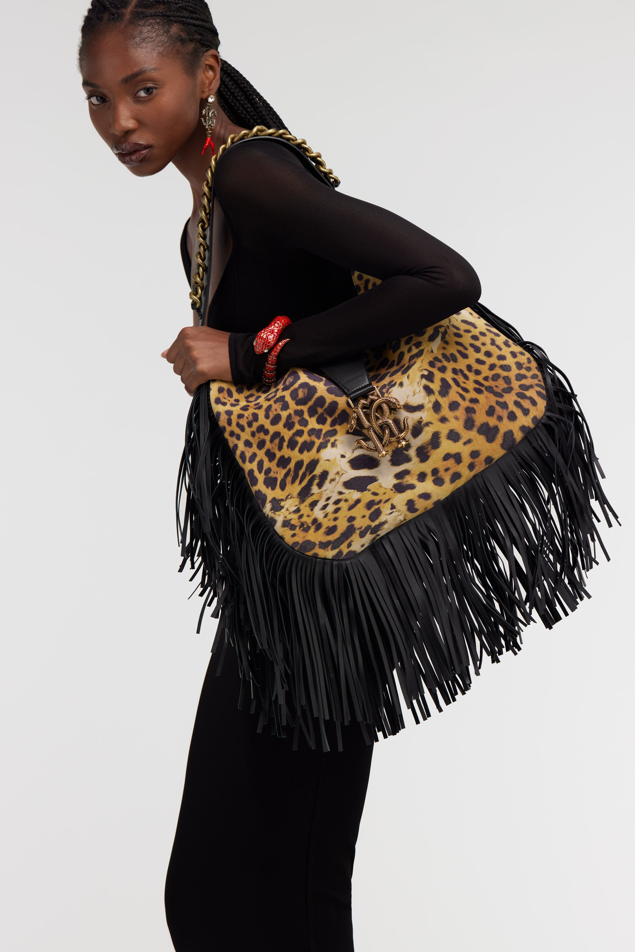RC Shoulder bag with Monogram RC and fringes Hellbraun SKB005-PZC27
