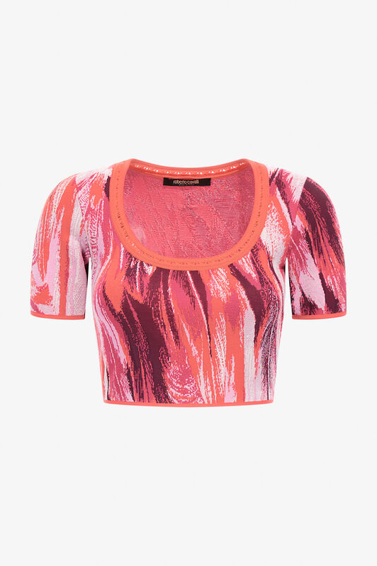 RC Plumage print knitwear top RC Plumage print knitwear top Fuchsia SWM602-MI150