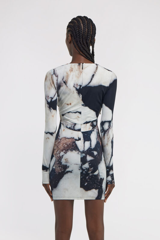 RC Marble Print Dress Schwarz/Weiß TWT135-LNN18